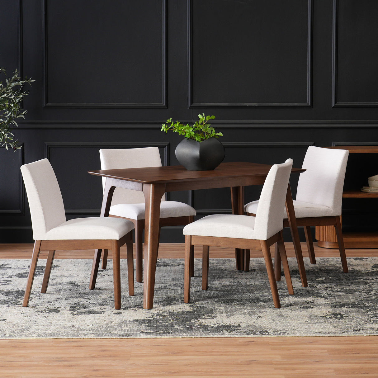 5 Piece Dining Set With Table And Upholstered Chairs - Light Beige / Walnut