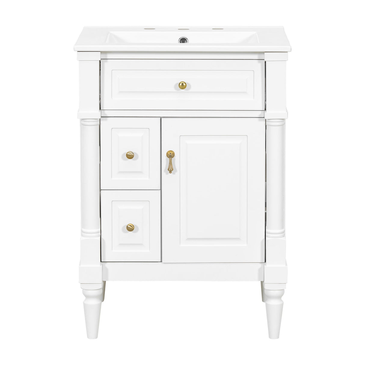 Freestanding Bathroom Vanity With Sink, Adjustable Shelf & Flip Drawer
