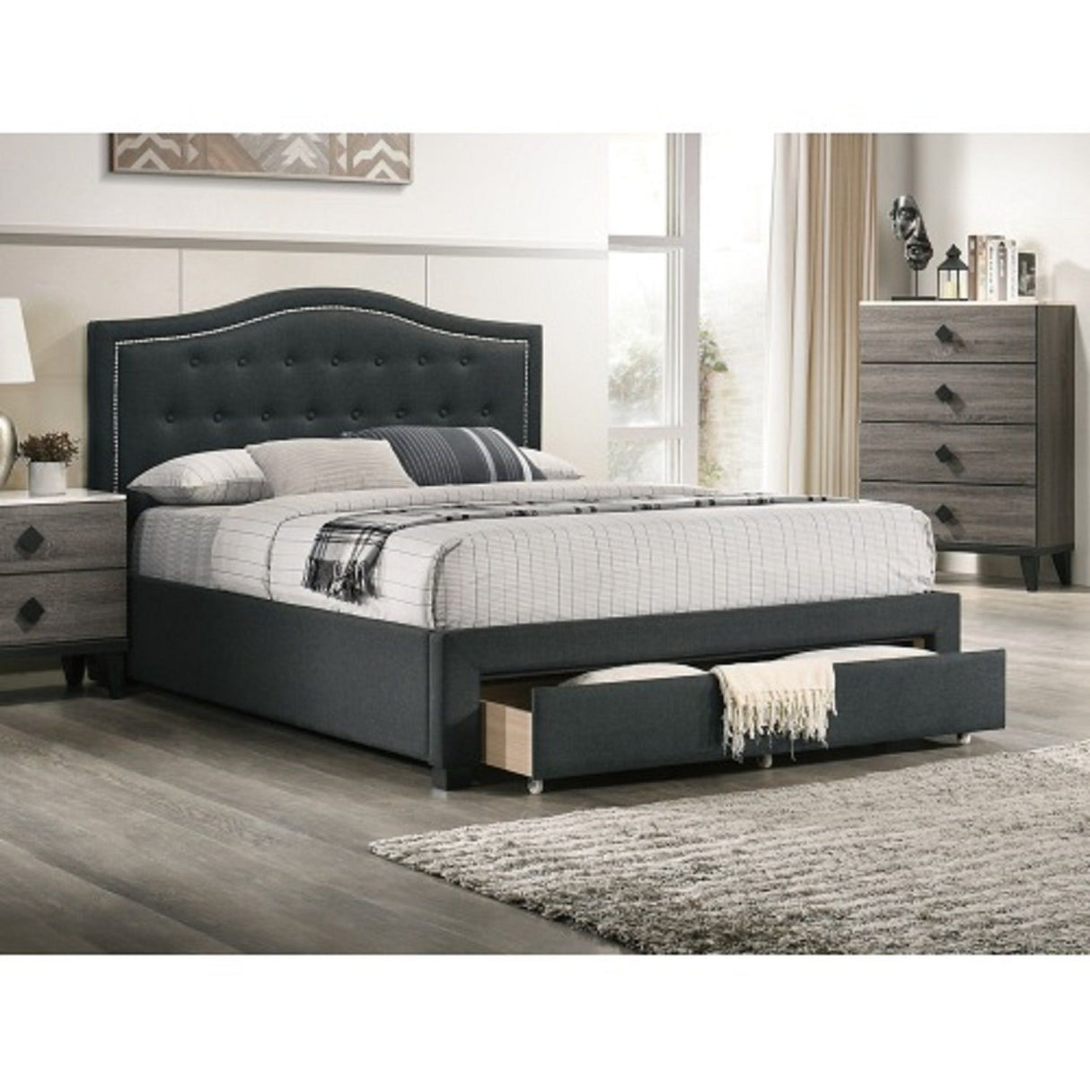 Modern Button Tufted Arch Headboard Bed With Storage Footboard