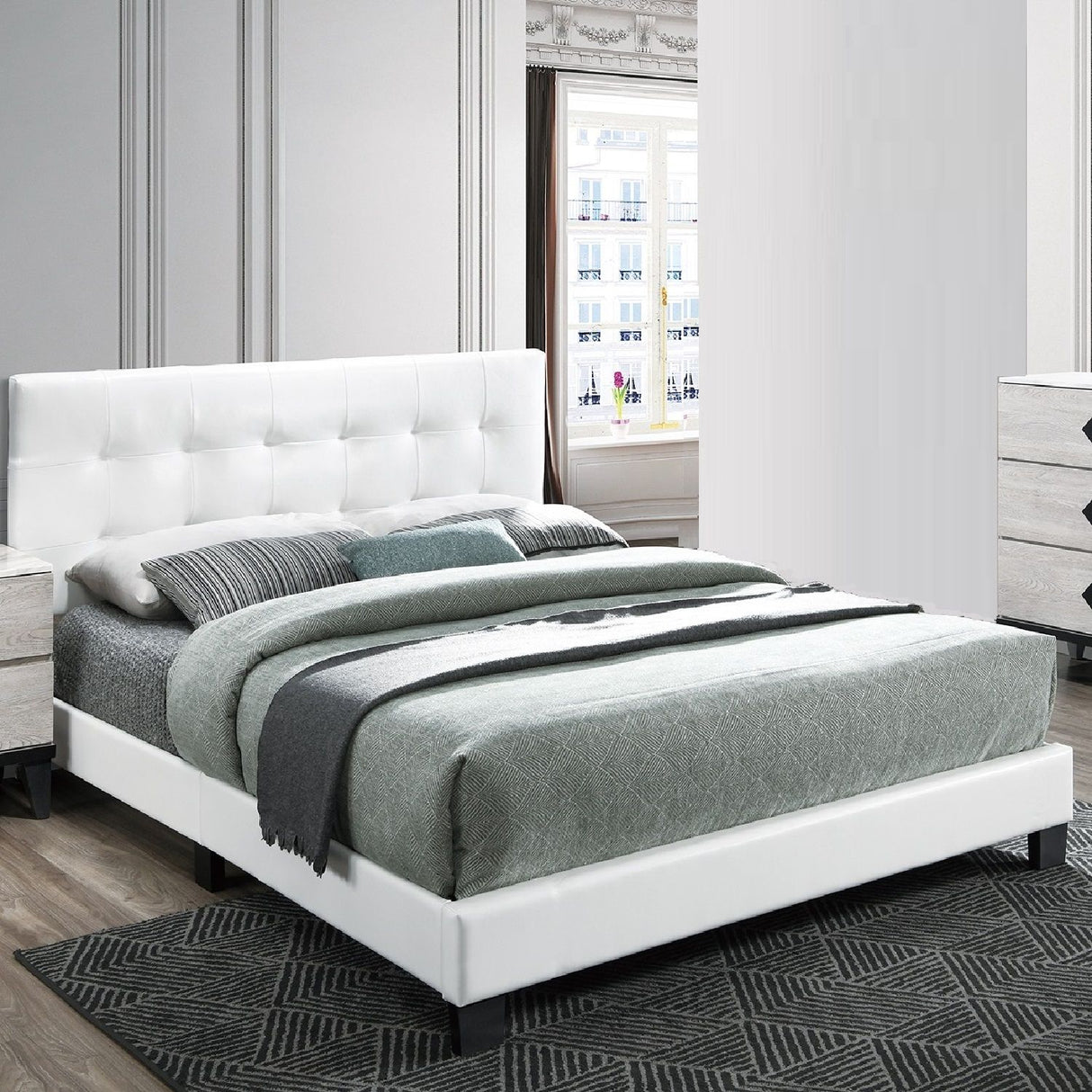 Modern Style Bed With Upholstered Rectangle Headboard
