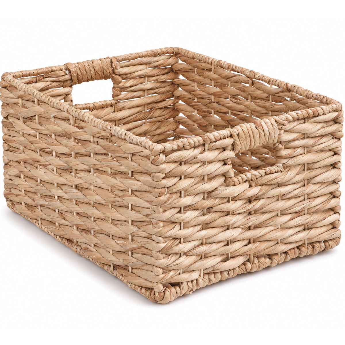 Storage Basket, Handwoven Twisted Weave Basket With Handles Shelf Organizer, Towel Storage, Living Room Storage - Light Brown