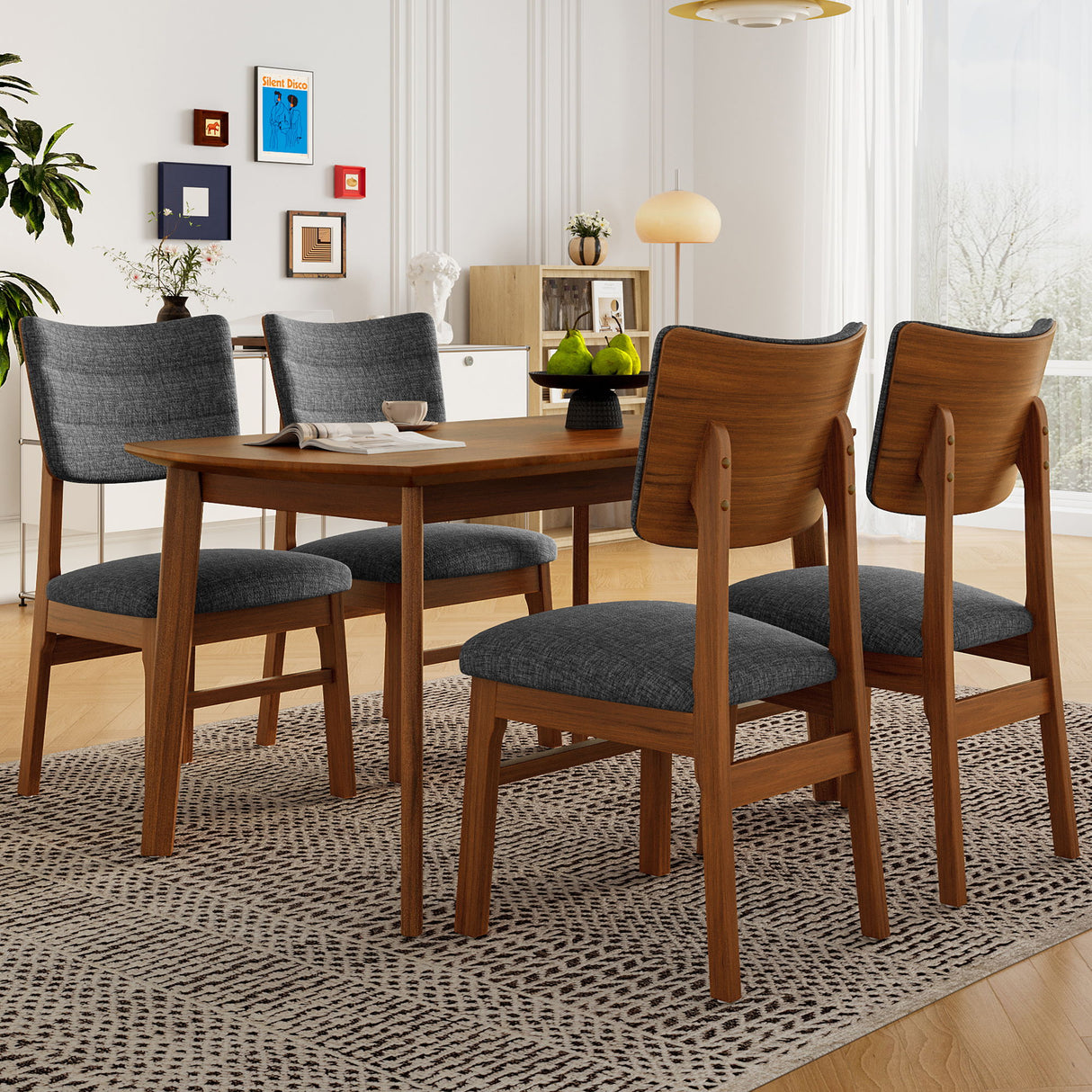 Dining Table Set For 4, Solid Wood Dining Table And Solid Wood Chairs, 5 Pieces Farmhouse Dining Table And 4 Upholstered Chairs - Brown / Gray