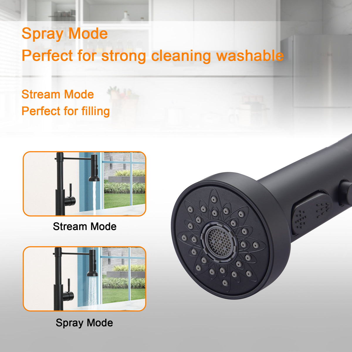 16.9" Kitchen Sink Faucet With Separate Handle And Pull Down Sprayer, Lead Free Brass - Matte Black