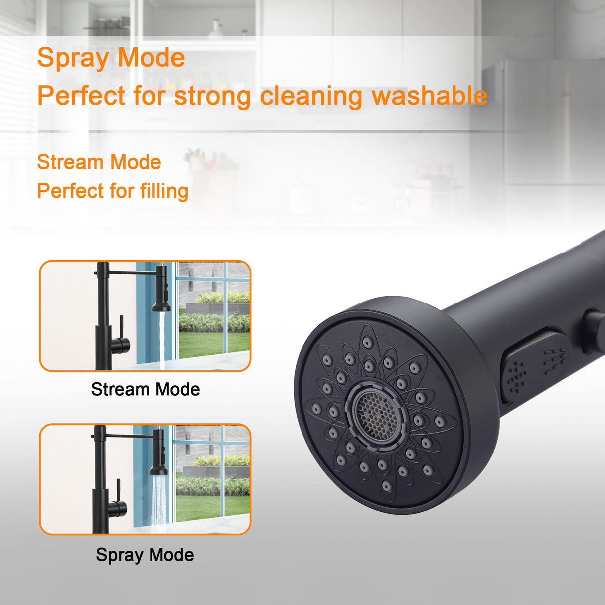 16.9" Kitchen Sink Faucet With Separate Handle And Pull Down Sprayer, Lead Free Brass - Matte Black