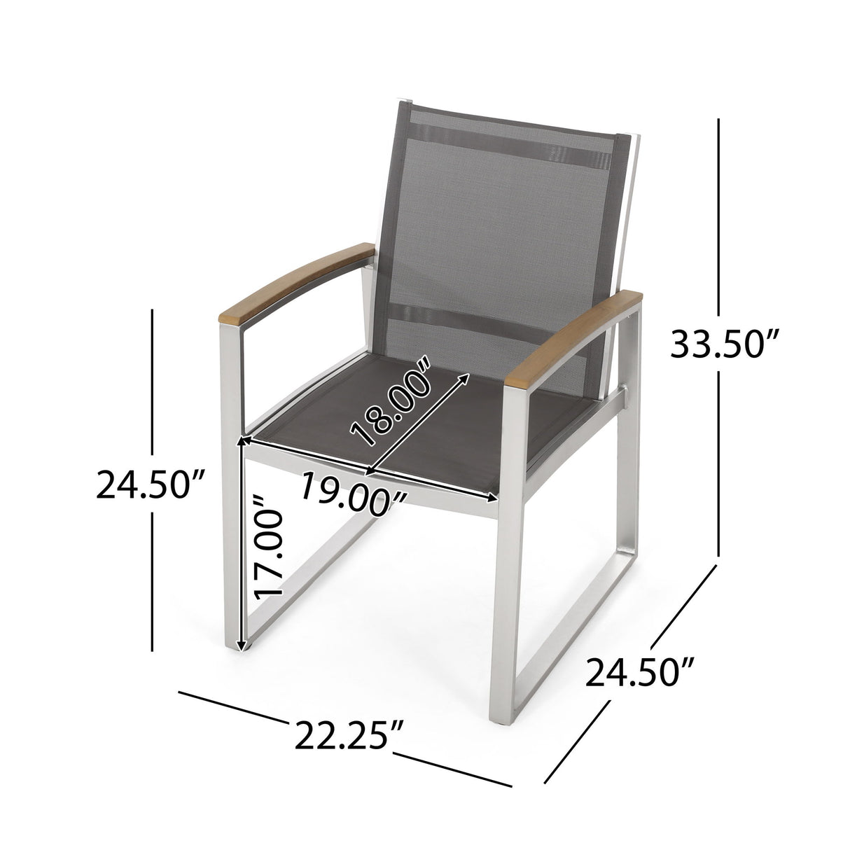 Poetic - Outdoor Dining Chair With Faux Wood Arms And Aluminum Frame (Set of 2) - Gray