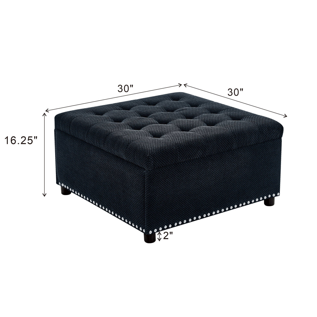 Square Tufted Storage Ottoman With Nailhead Trim