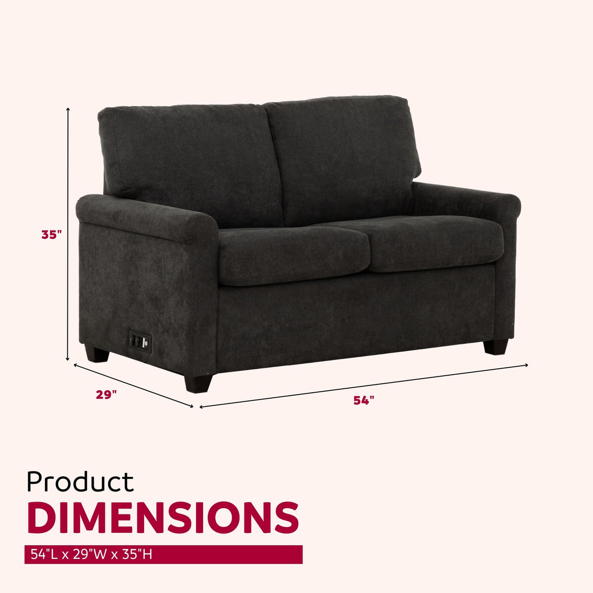Convertible Twin Sleeper Sofa With USB Ports, 2 Seater Upholstered Loveseat - Dark Gray