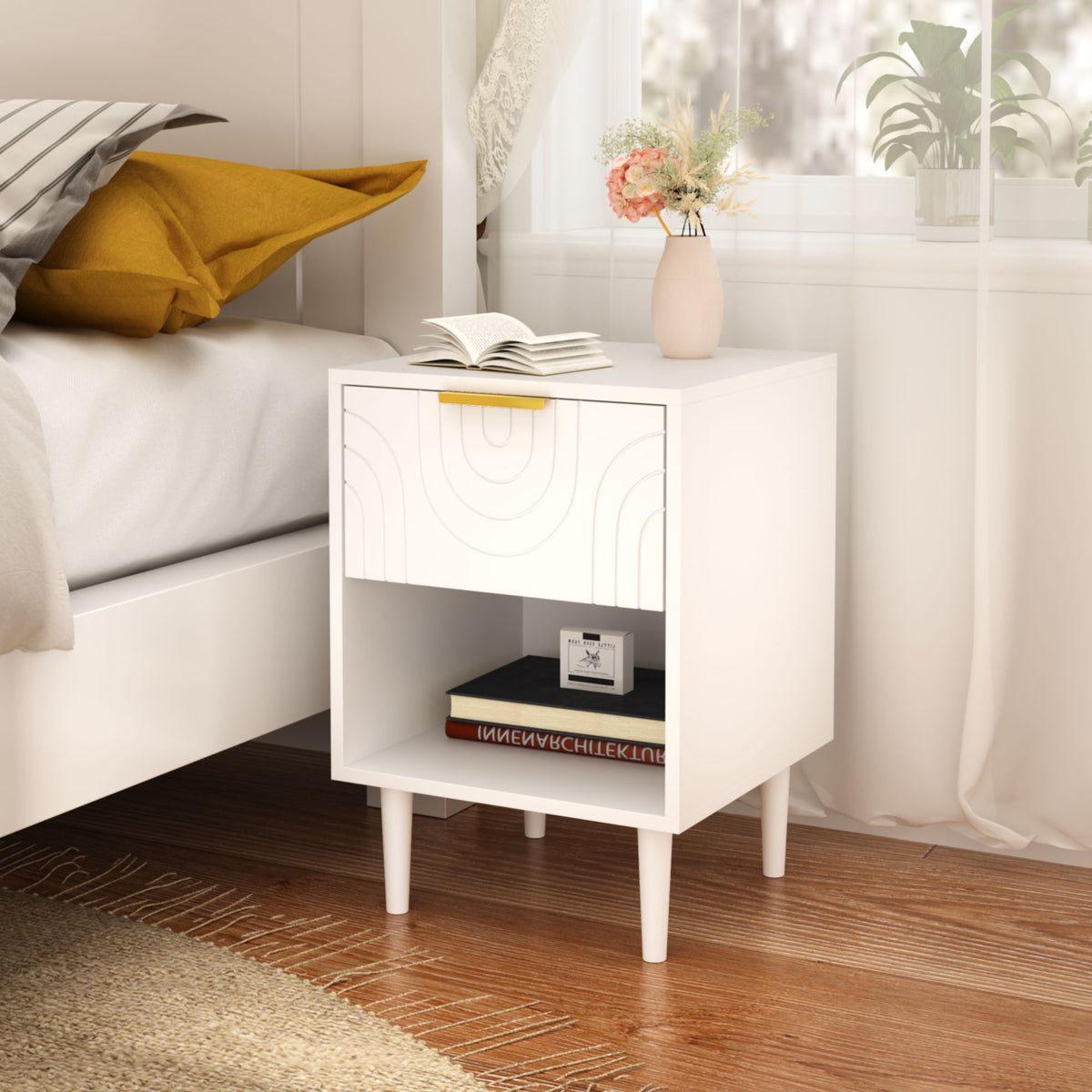 Nightstand With 1 Drawer And Open Shelf - White
