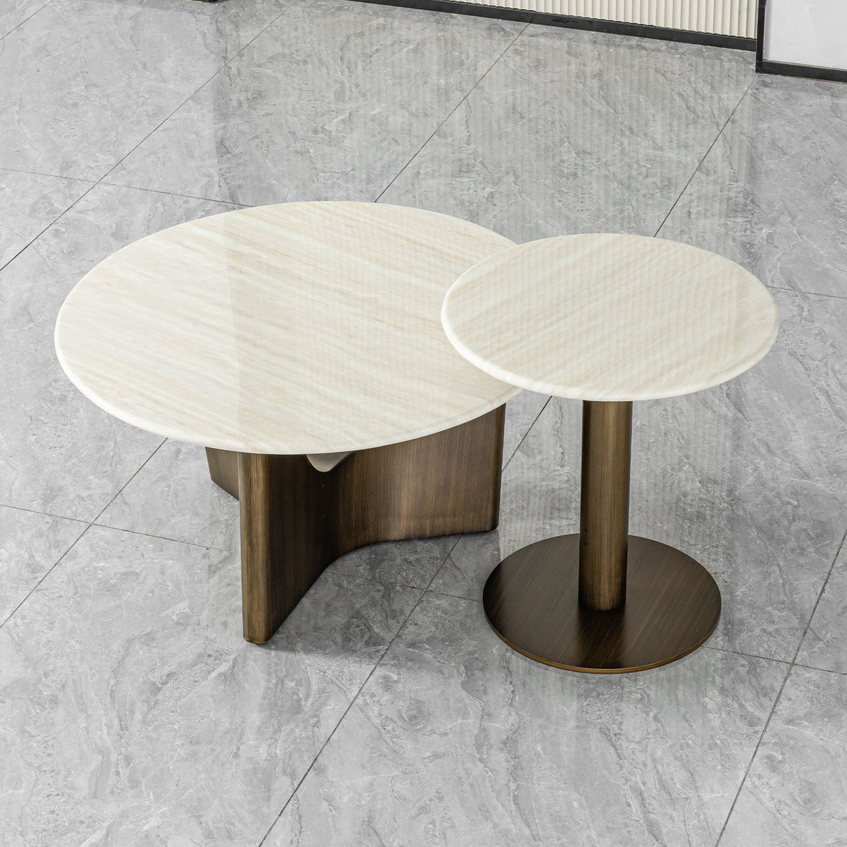 Nesting Coffee Table Set - Antique Bronze / Beige