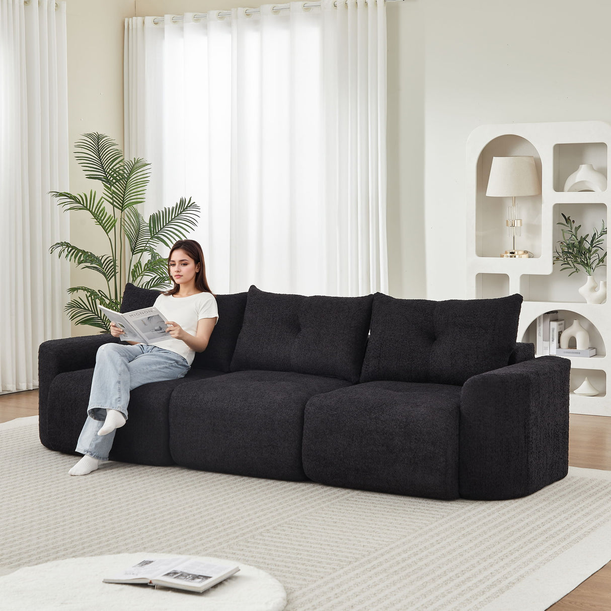 3 Seater With Thickened Armrests Sofa For Living Room