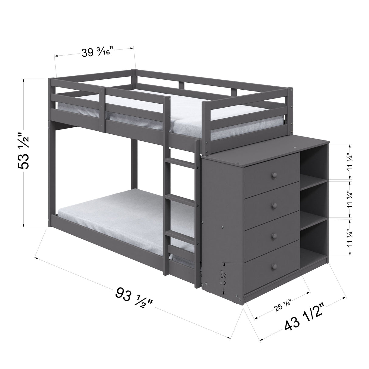 Gaston - Bunk Bed Twin Over Twin With 4 Drawers & 3 Compartments - Gray