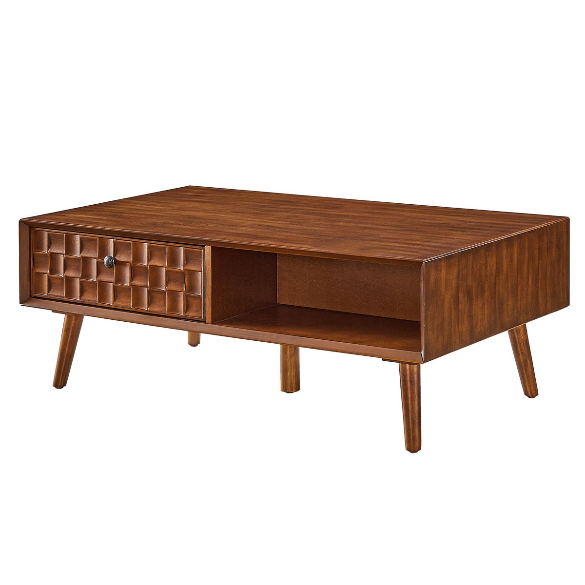 Coffee Table With Hidden Drawer And Open Shelf - Walnut Brown