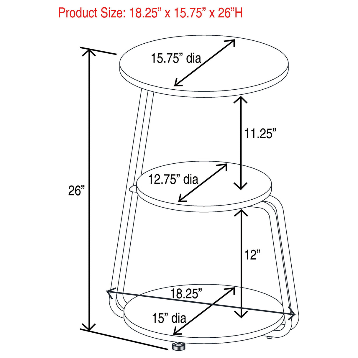 Dixon - 3 Tier Round Accent Side Table With Slim Legs - White / Black