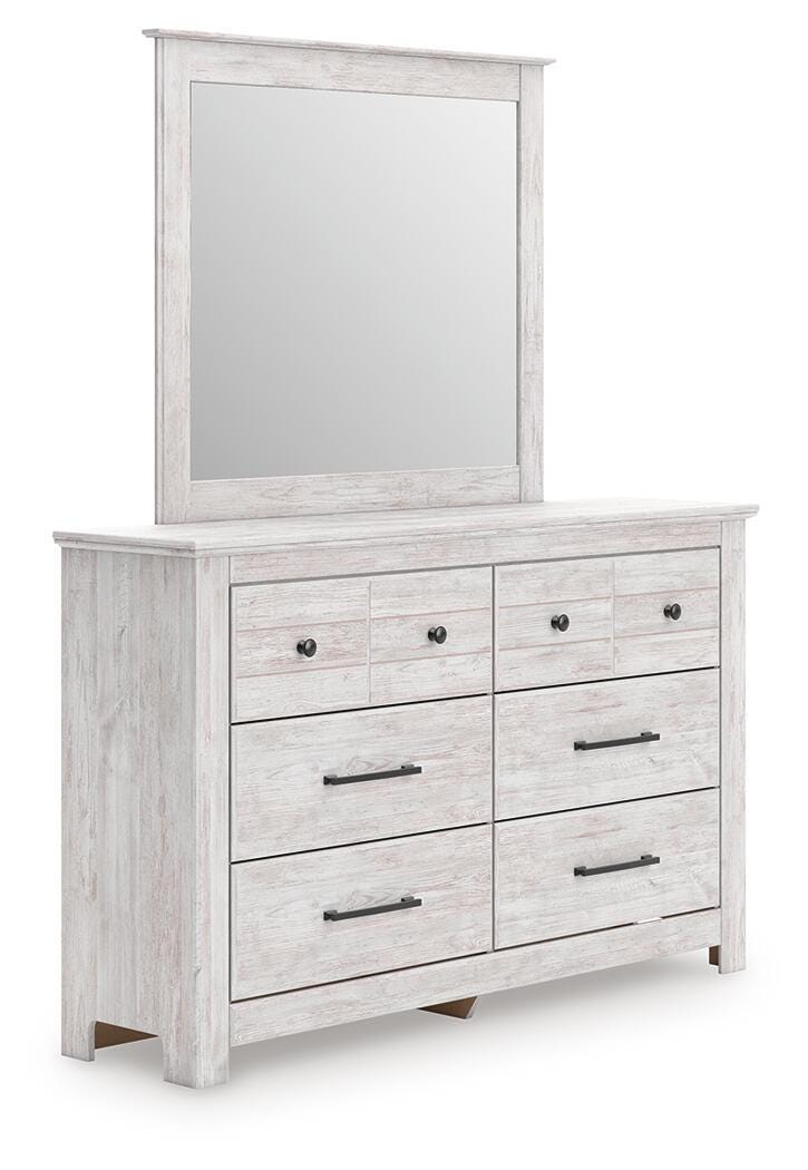 Makidern Queen Panel Bed with Storage, Dresser and Mirror - PCB1171B6