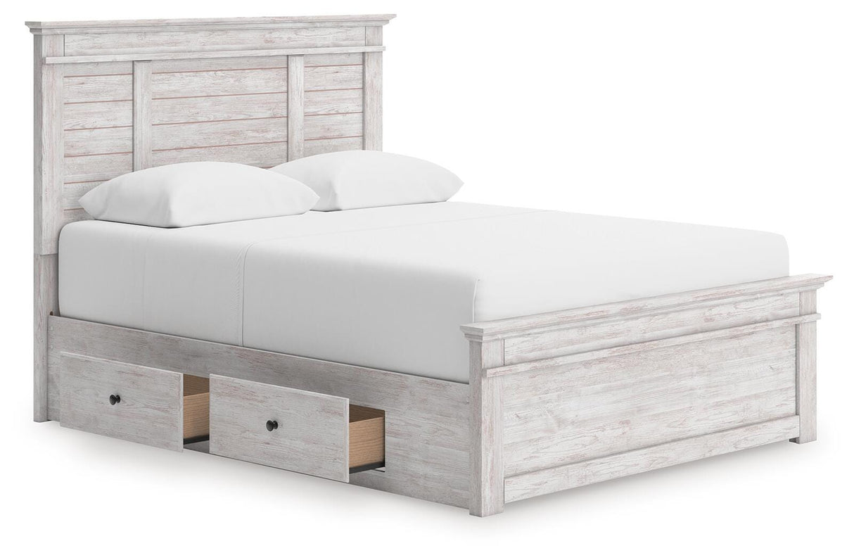 Makidern Queen Panel Bed with Storage, Dresser and Mirror - PCB1171B8