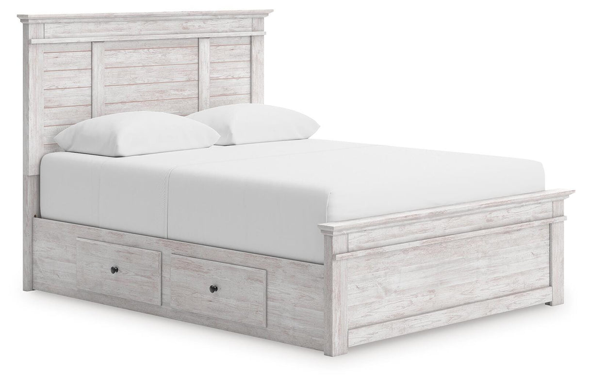Makidern Queen Panel Bed with Storage, Dresser and Mirror - PCB1171B8