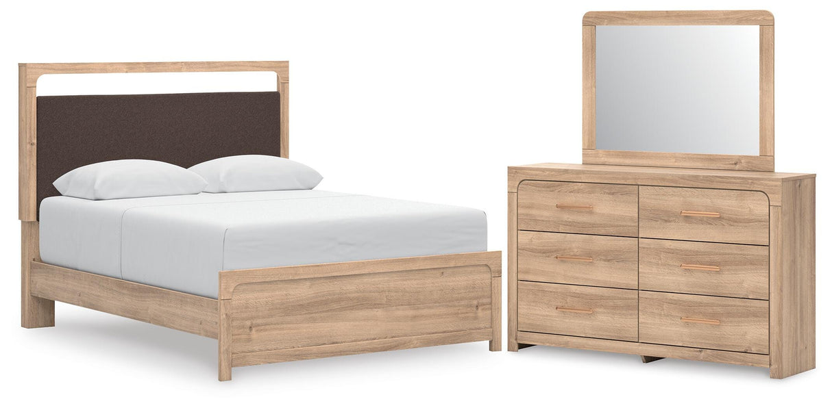 Kinlanni Queen Upholstered Panel Bed, Dresser and Mirror - PCB1360B13