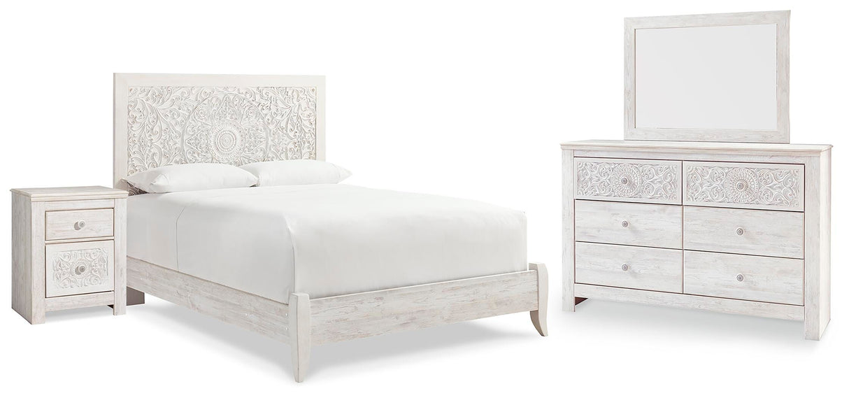 Paxberry Queen Panel Bed, Dresser, Mirror and Nightstand - B181B16