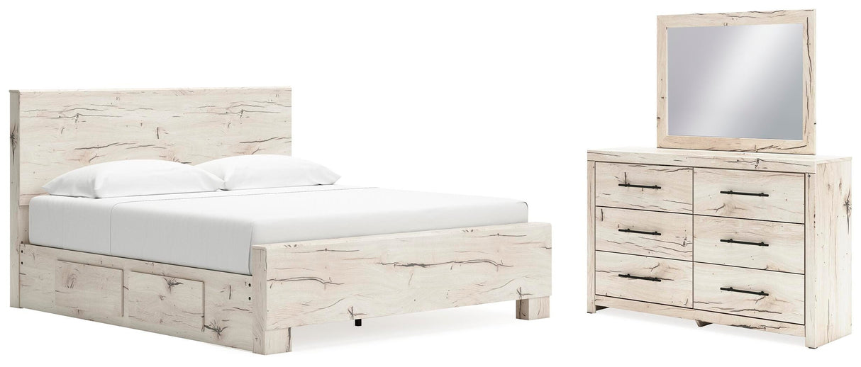 Lawroy King Panel Bed with Storage, Dresser and Mirror - B2310B33
