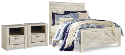 Bellaby Queen Crossbuck Panel Bed and 2 Nightstands - B331B16
