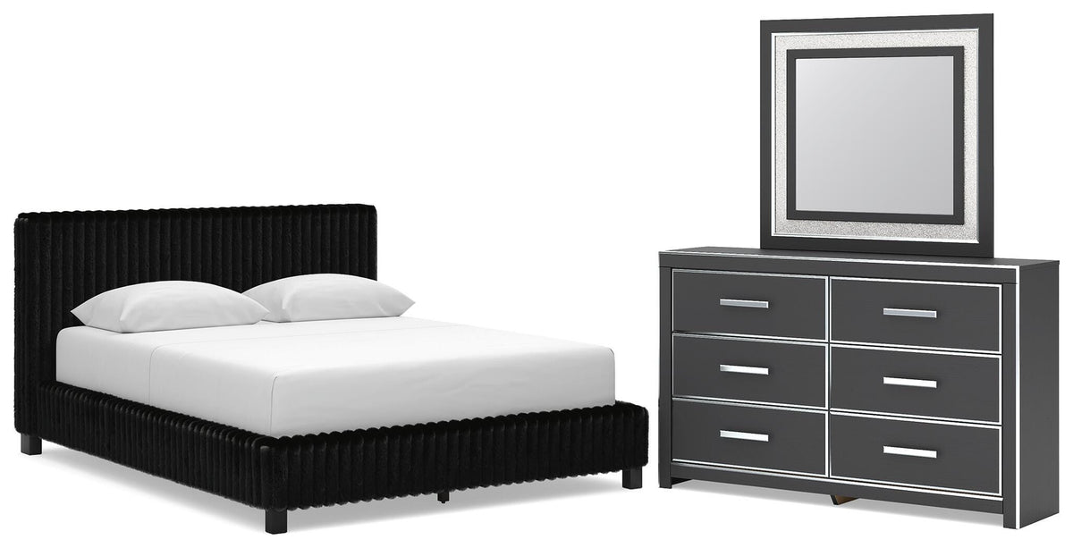 Zuraleus Queen Upholstered Bed, Dresser and Mirror - PCB3380B9