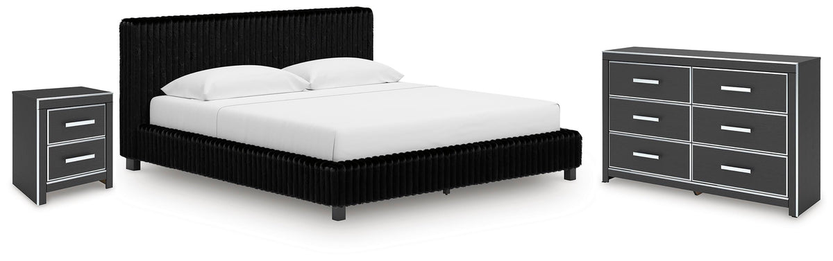 Zuraleus King Upholstered Bed, Dresser and Nightstand - PCB3380B17