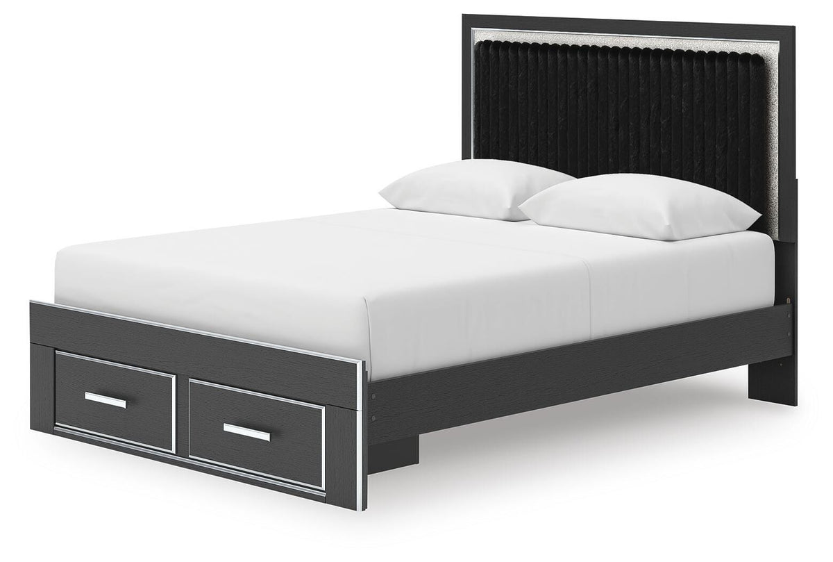 Zuraleus Queen Upholstered Panel Platform Storage Bed, Dresser and Mirror - PCB3380B5