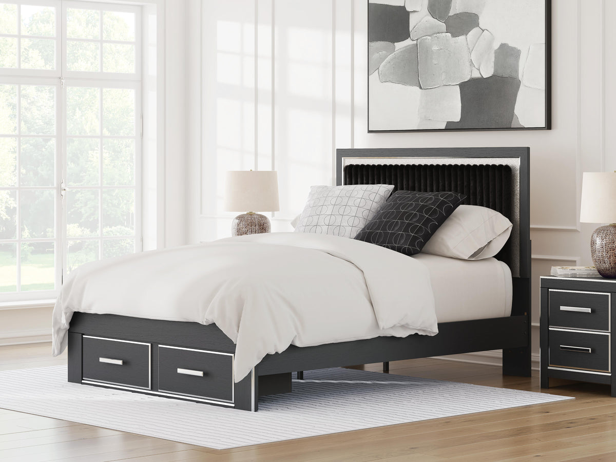 Zuraleus Queen Upholstered Panel Platform Storage Bed, Dresser and Mirror - PCB3380B5