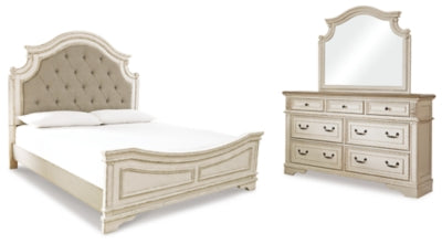 Realyn King Upholstered Panel Bed, Dresser and Mirror - B743B52