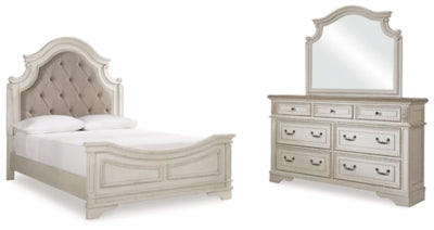 Realyn Queen Upholstered Panel Bed, Dresser and Mirror - B743B3