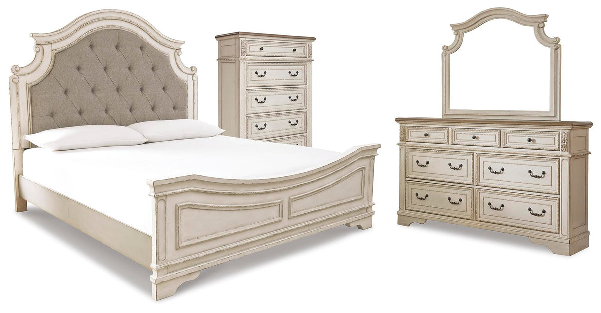 Realyn Queen Panel Bed, Dresser, Mirror and Chest - B743B28