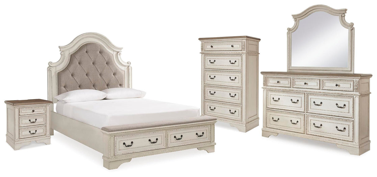 Realyn Queen Upholstered Bed, Dresser, Mirror, Chest and Nightstand - B743B30