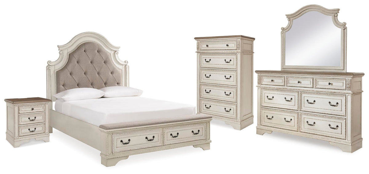Realyn Queen Upholstered Bed, Dresser, Mirror, Chest and Nightstand - B743B30