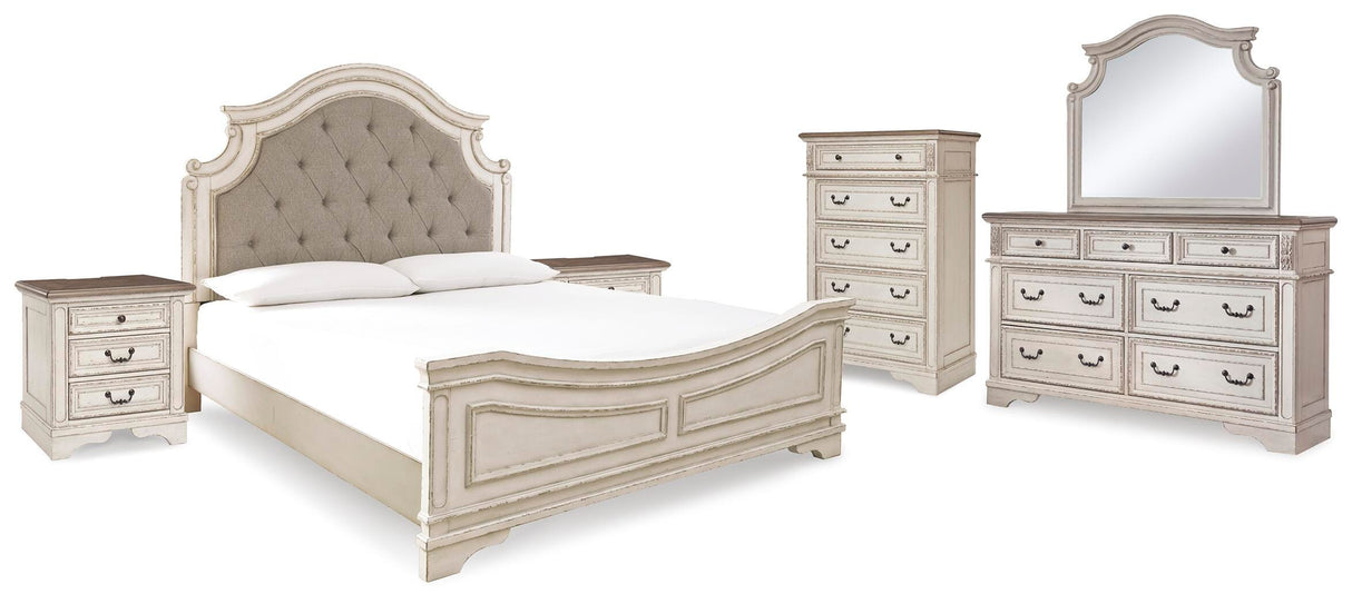 Realyn King Panel Bed, Dresser, Mirror, Chest and 2 Nightstands - B743B48