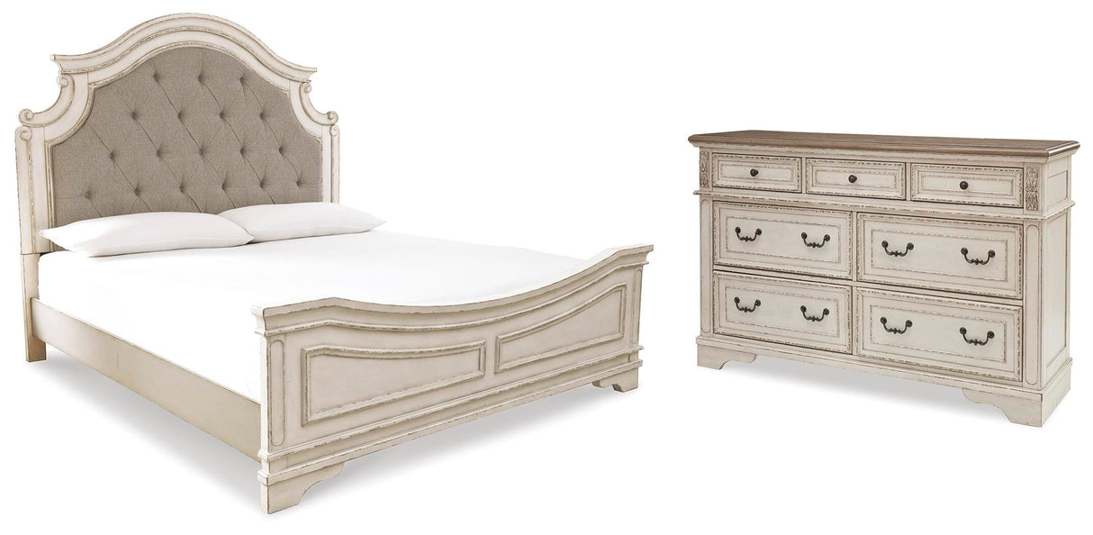 Realyn King Upholstered Panel Bed and Dresser - B743B38