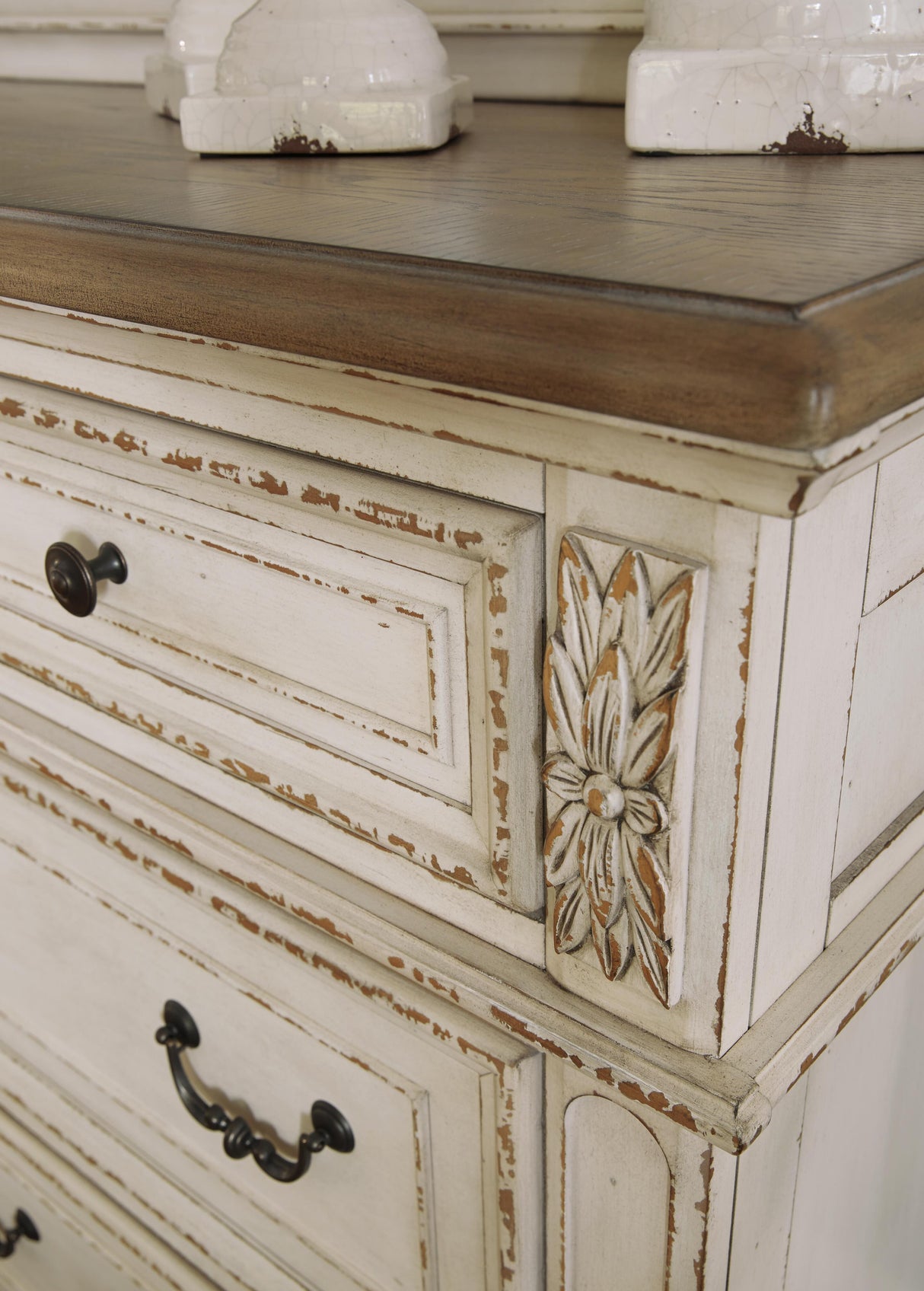 Realyn King Upholstered Panel Bed, Dresser, Mirror and Nightstand - B743B33