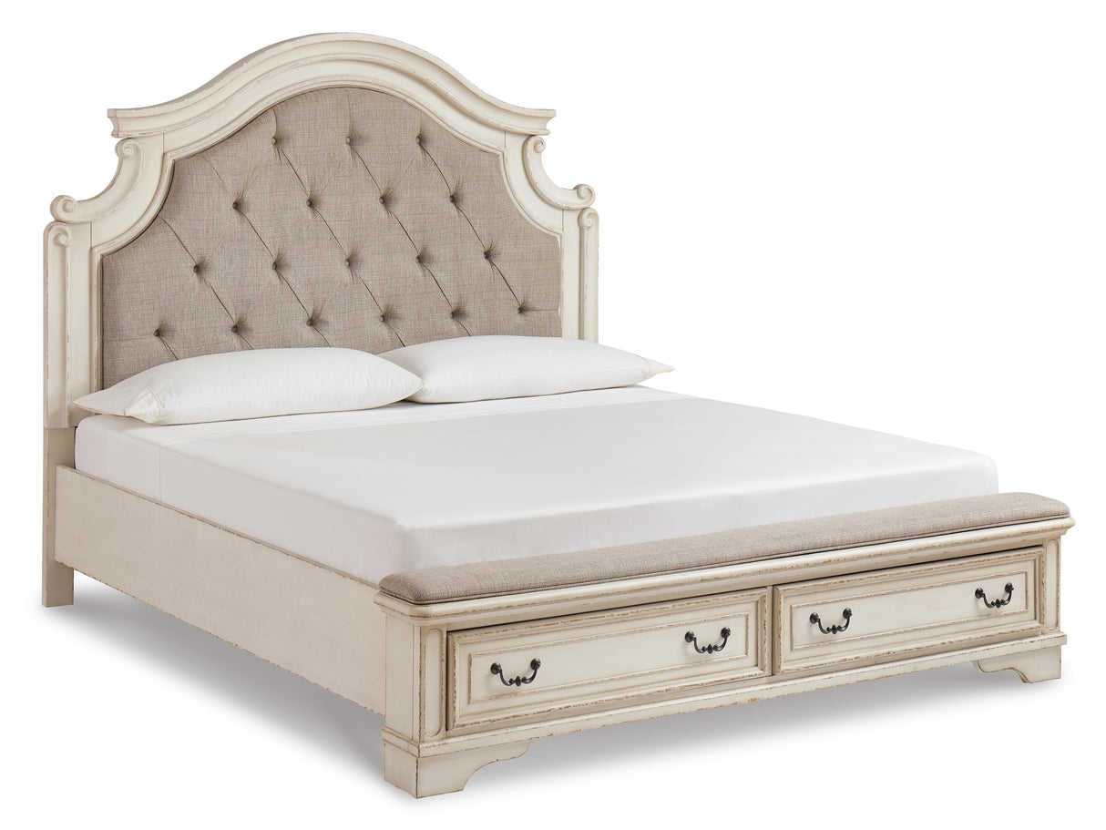 Realyn California King Upholstered Bed, Dresser, Mirror and Chest - B743B25