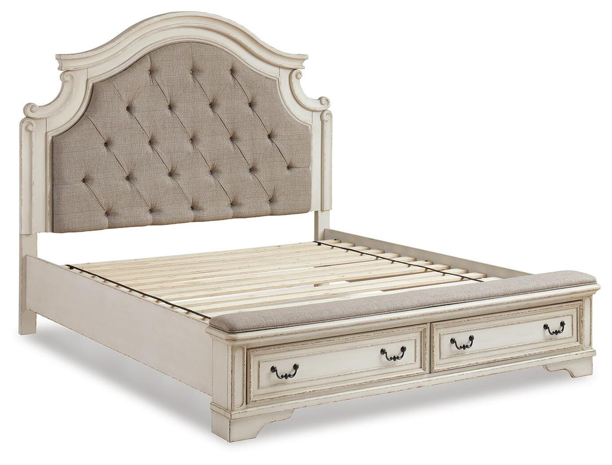 Realyn King Upholstered Panel Bed, Dresser, Mirror and Nightstand - B743B33