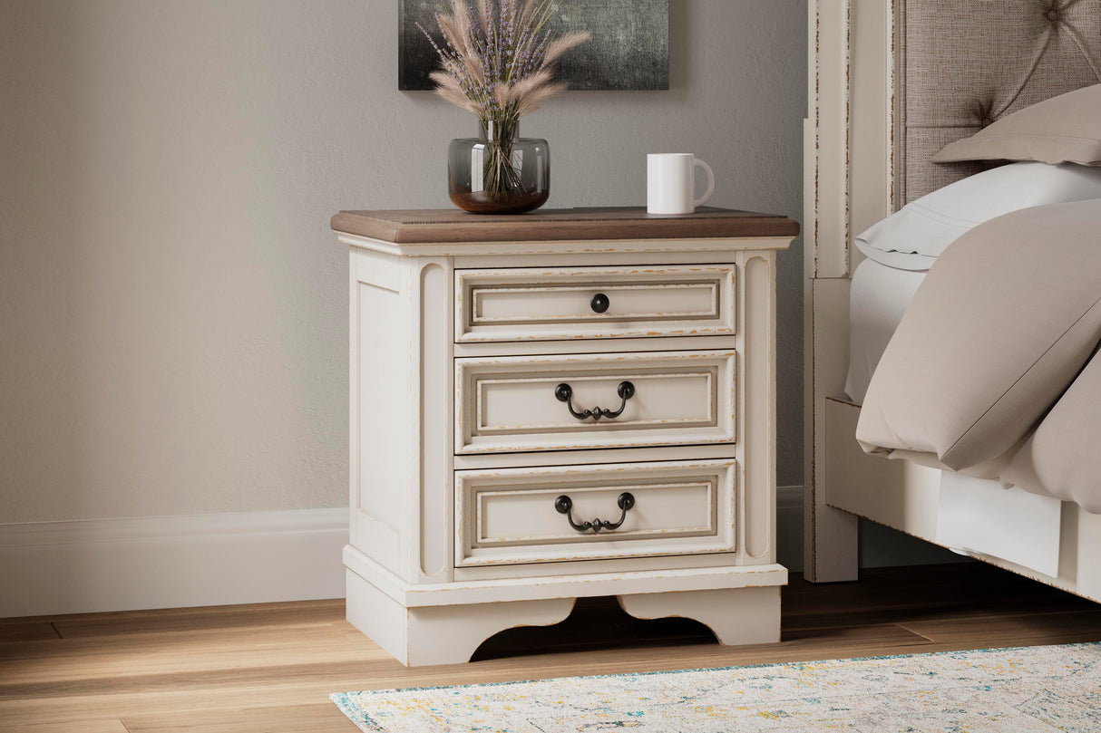 Realyn Queen Upholstered Panel Bed and 2 Nightstands - B743B55