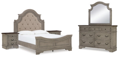 Lodenbay Queen Upholstered Panel Bed, Dresser, Mirror and 2 Nightstands - B751B10