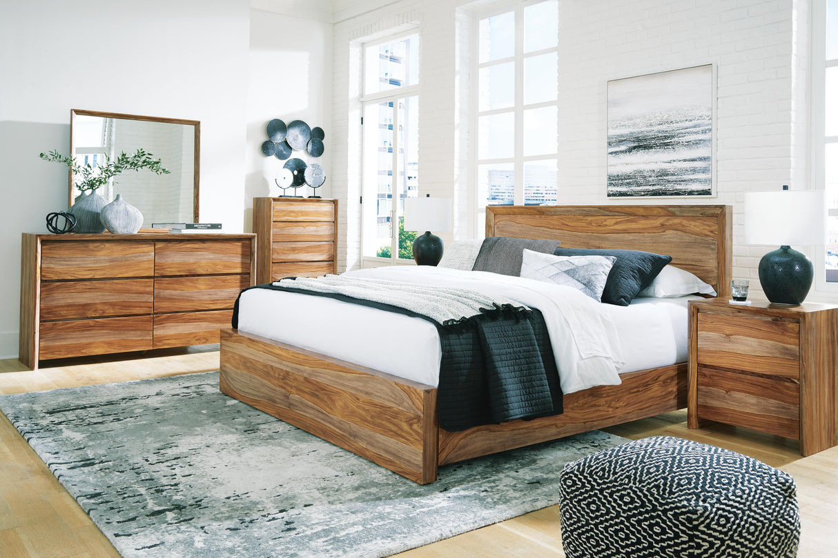 Dressonni California King Panel Bed, Dresser and Mirror - B790B7