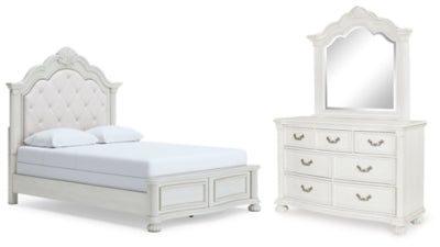 Montelaine Queen Upholstered Panel Bed, Dresser and Mirror - B795B4