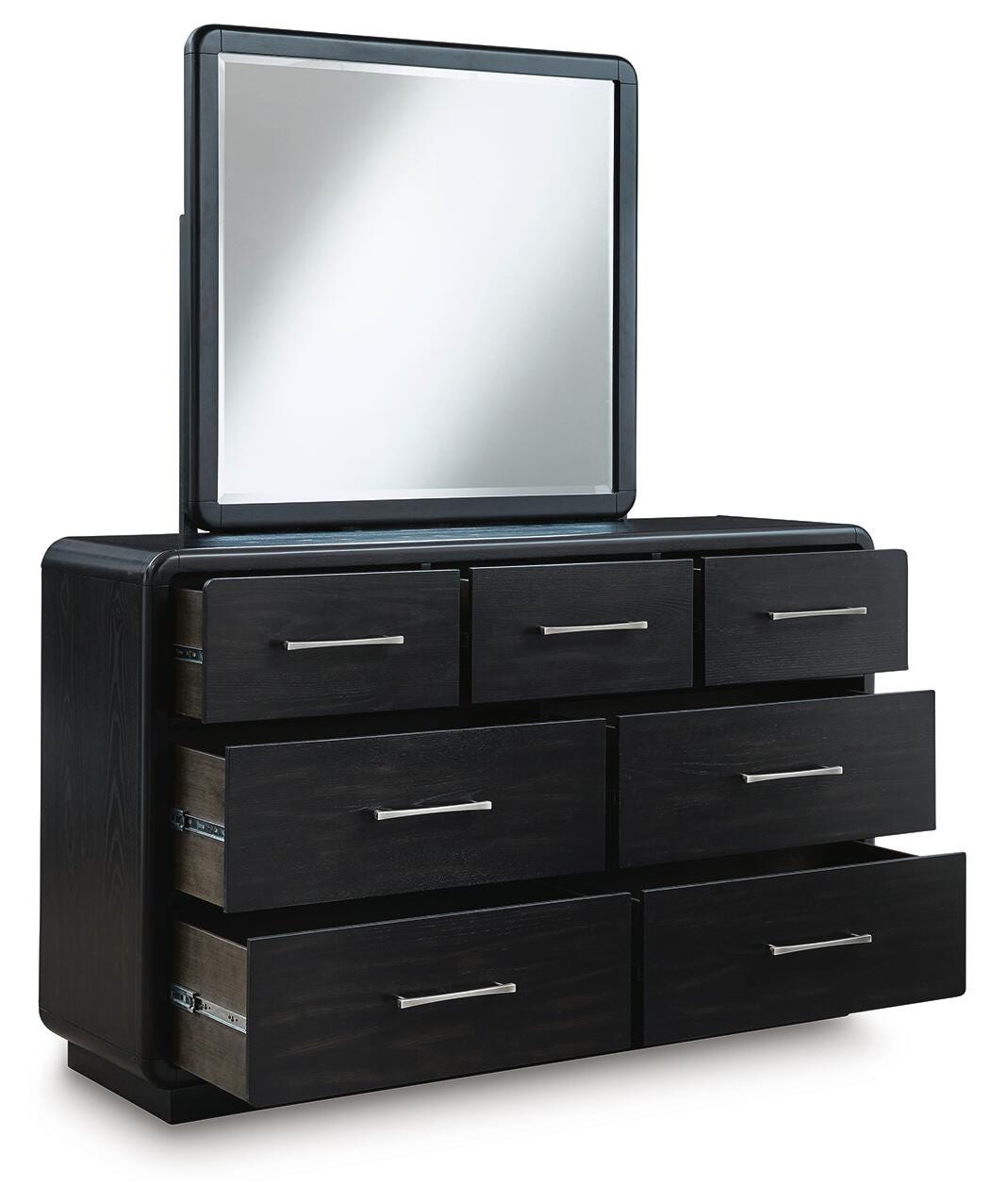 Rowanbeck Queen Upholstered Panel Bed, Dresser and Mirror - B821B3