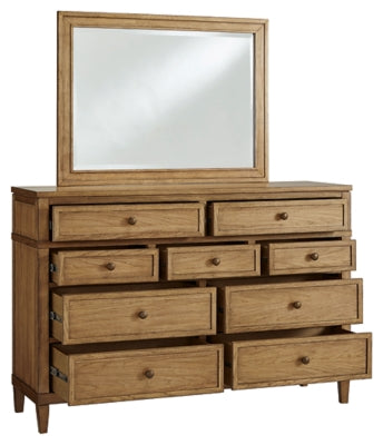 Sharlance Queen Upholstered Panel Bed, Dresser and Mirror - B895B3