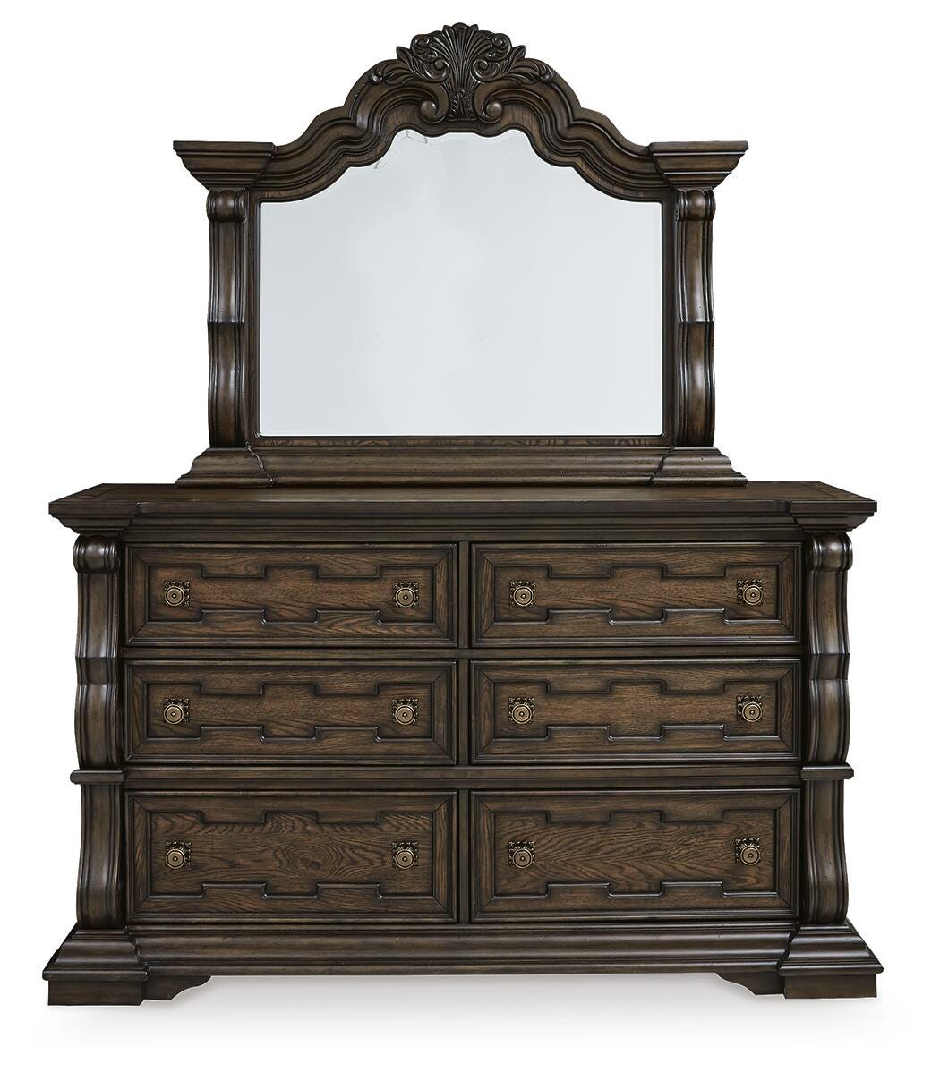 Maylee California King Upholstered Bed, Dresser and Mirror - B947B7