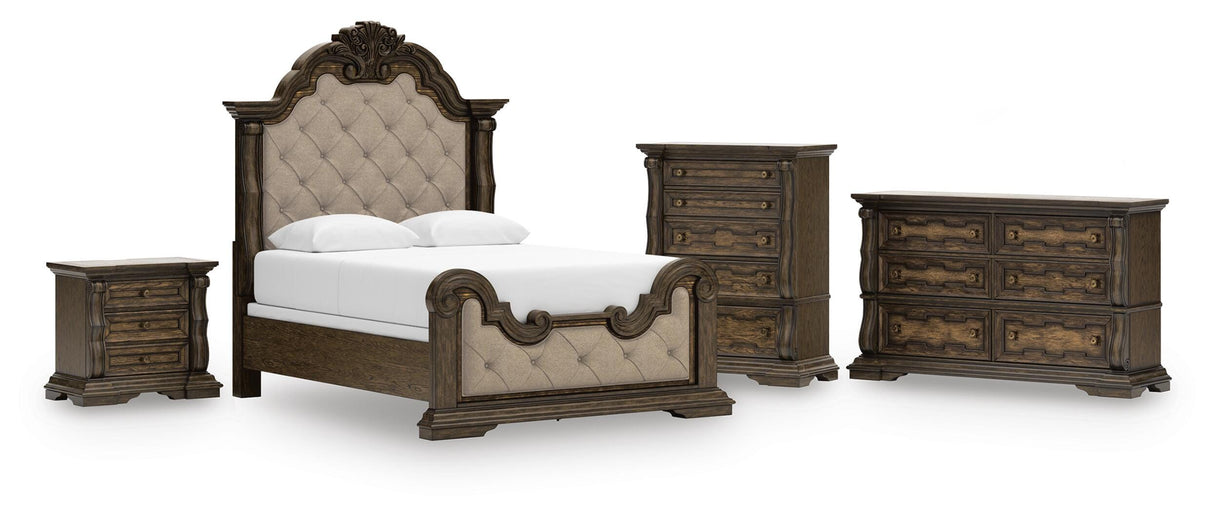 Maylee Queen Upholstered Bed, Dresser, Chest and Nightstand - B947B12