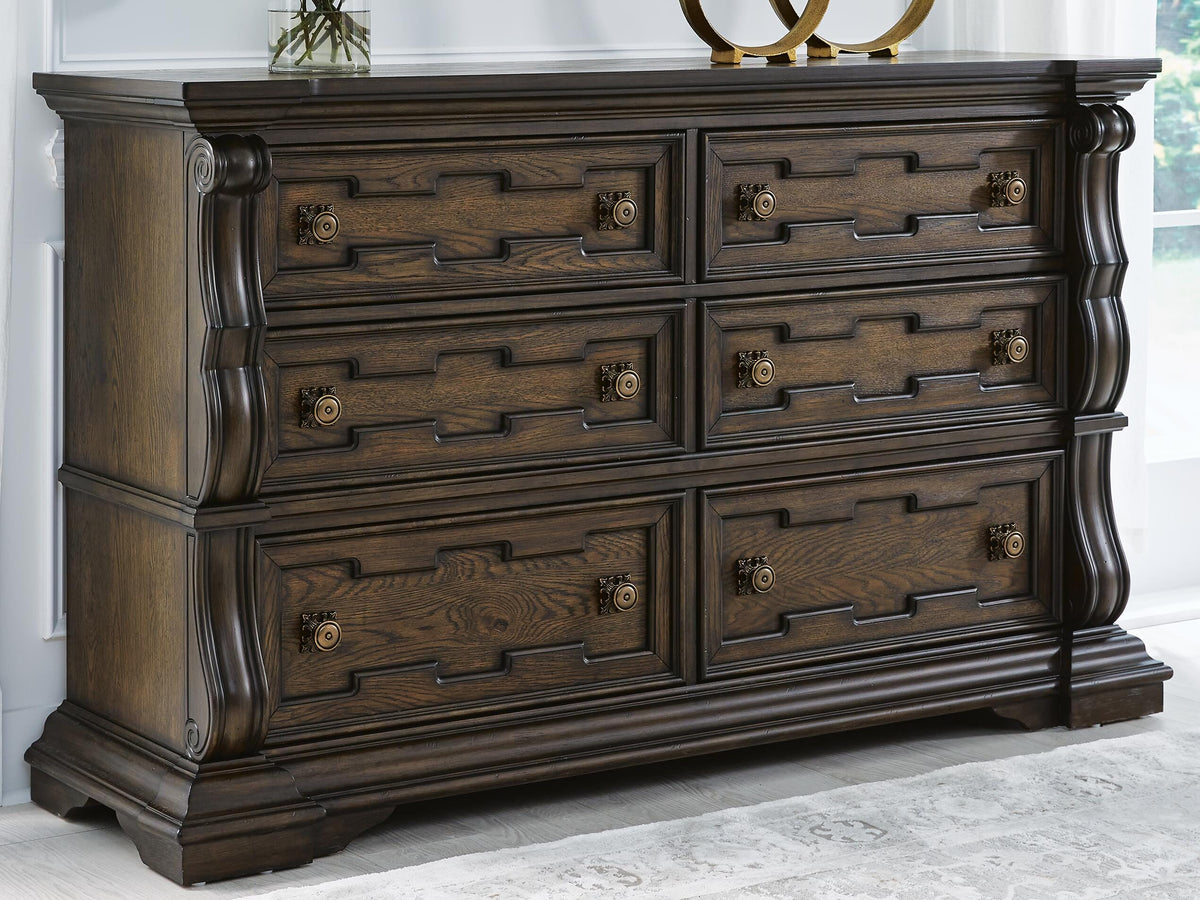 Maylee Queen Upholstered Bed, Dresser, Chest and Nightstand - B947B12