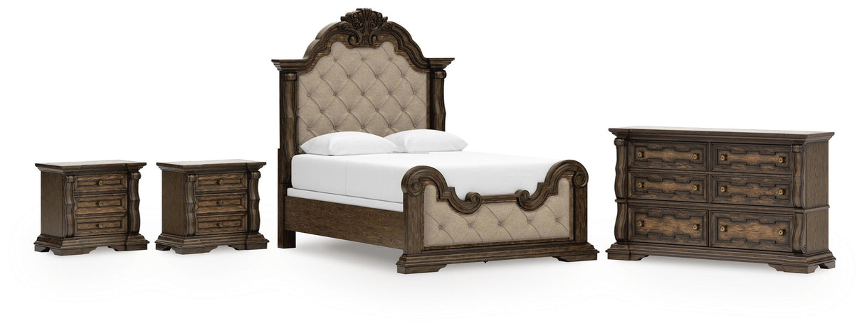 Maylee Queen Upholstered Panel Bed, Dresser and 2 Nightstands - B947B20