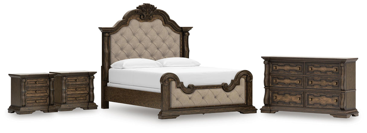 Maylee King Upholstered Bed, Dresser and 2 Nightstands - B947B14