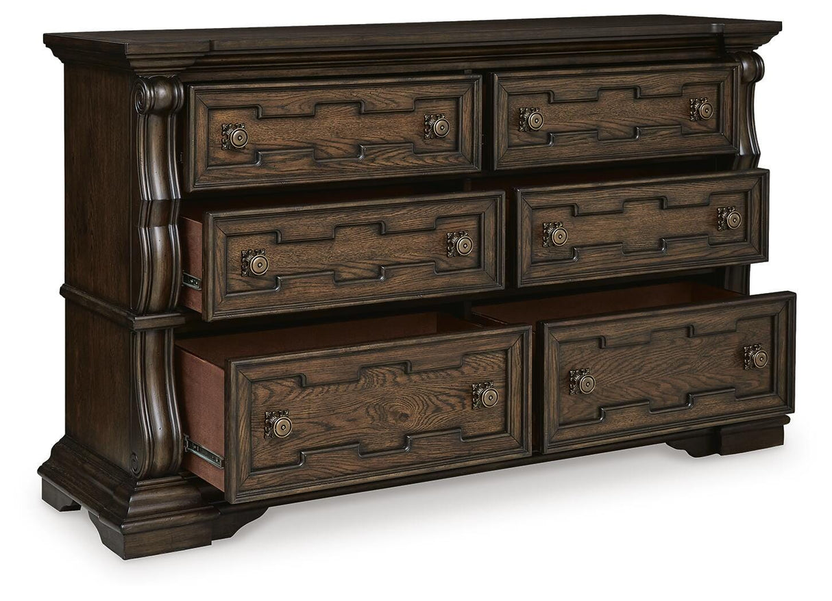 Maylee Queen Upholstered Bed, Dresser, Chest and Nightstand - B947B12